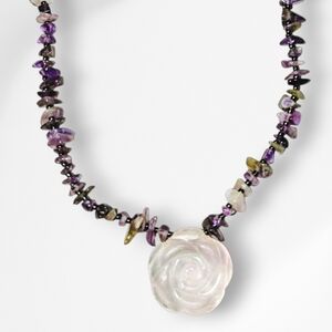 Amythest Necklace Carved Rose